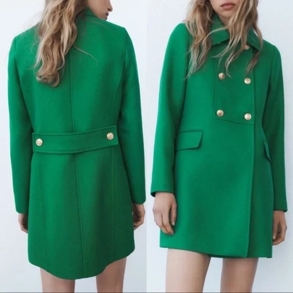 Zara tailored double-breasted green coat size large